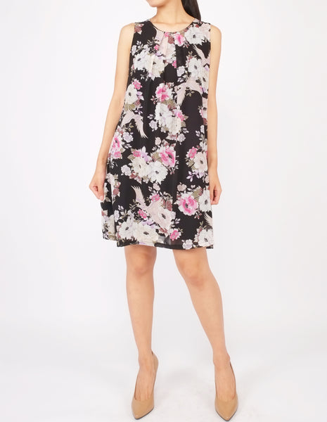 Desi Chiffon Shift Dress (Black Floral)