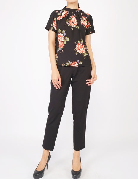 Fina Pleat Front Top (Black Floral)