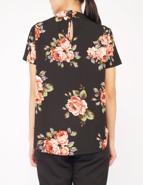 Fina Pleat Front Top (Black Floral)