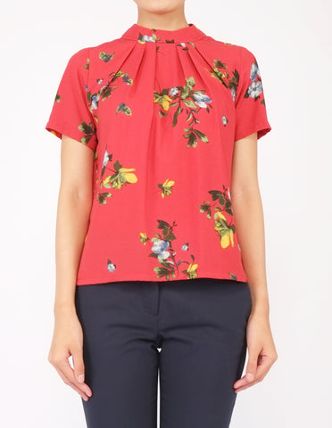 Fina Pleat Front Top (Red Floral)