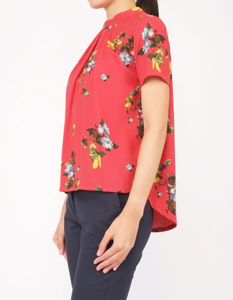 Fina Pleat Front Top (Red Floral)