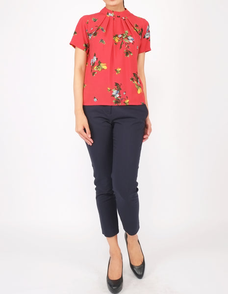 Fina Pleat Front Top (Red Floral)