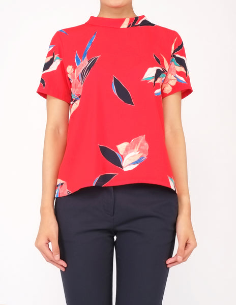 Becca Mock Neck Top (Red Floral)