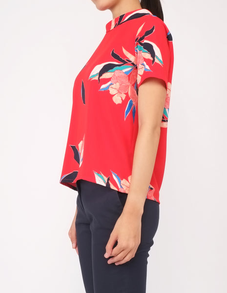 Becca Mock Neck Top (Red Floral)