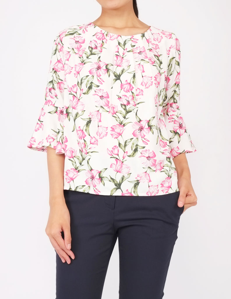 Amica Flounce Sleeves Top (White Floral)