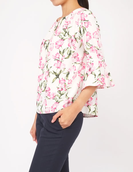Amica Flounce Sleeves Top (White Floral)