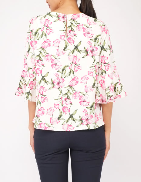 Amica Flounce Sleeves Top (White Floral)