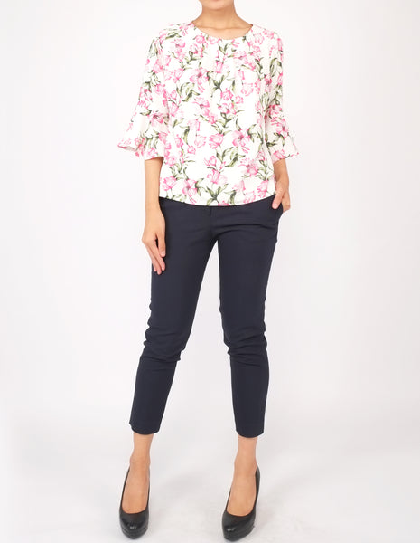 Amica Flounce Sleeves Top (White Floral)