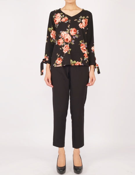 Alexy Tie-Sleeves Top (Black Floral)