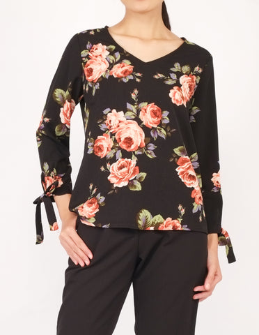 Alexy Tie-Sleeves Top (Black Floral)