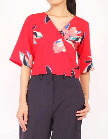 Bo Wrap Front Top (Red Floral)