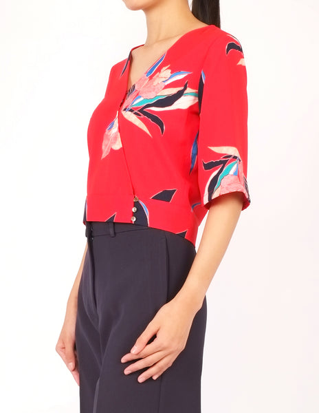Bo Wrap Front Top (Red Floral)