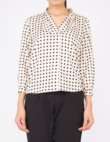 Fauna Long Sleeves V-Neck Blouse (Polka Dot)