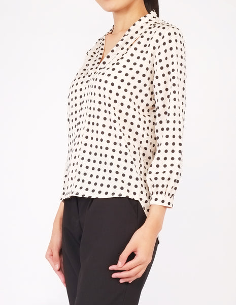 Fauna Long Sleeves V-Neck Blouse (Polka Dot)