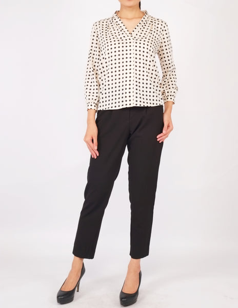 Fauna Long Sleeves V-Neck Blouse (Polka Dot)