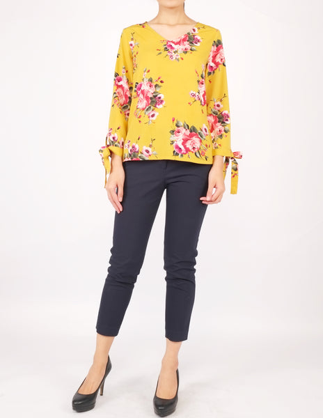 Alexy Tie-Sleeves Top (Yellow Floral)