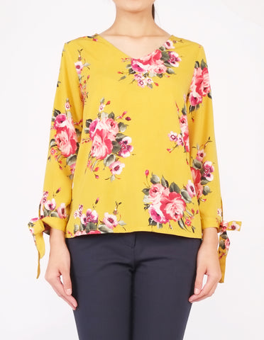 Alexy Tie-Sleeves Top (Yellow Floral)