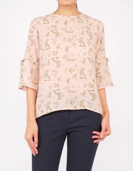 Bettina Flare Sleeves Top (Peach Floral)