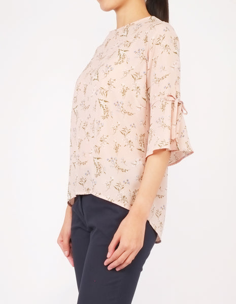 Bettina Flare Sleeves Top (Peach Floral)