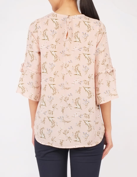 Bettina Flare Sleeves Top (Peach Floral)