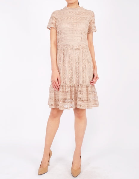 Elba Ruffle Hem Dress (Beige)