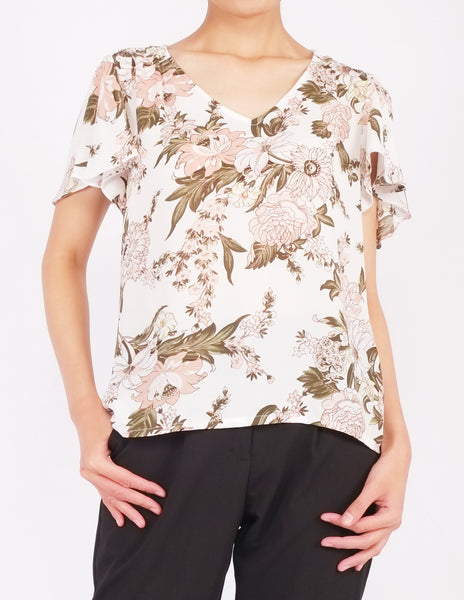 Amberly Wide Sleeves Top (White Floral)