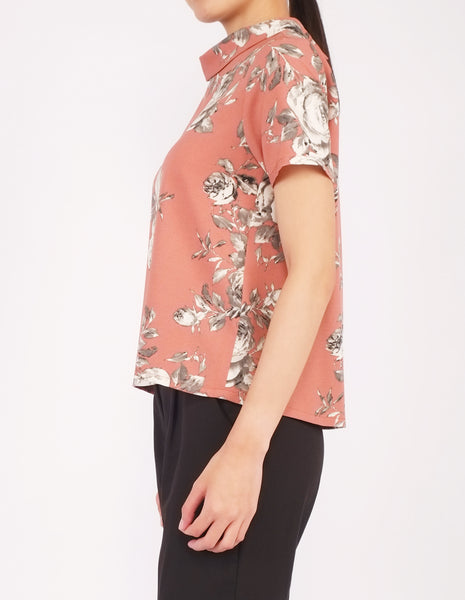 Becky Mock Neck Top (Clay Floral)