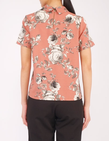 Becky Mock Neck Top (Clay Floral)