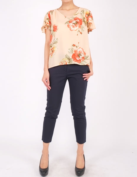 Amberly Wide Sleeves Top (Peach Floral)