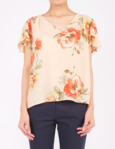 Amberly Wide Sleeves Top (Peach Floral)