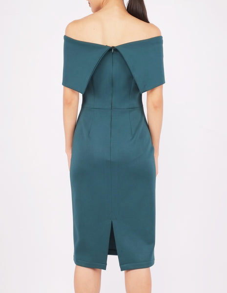 Evita Off-Shoulder Midi Dress (Green)