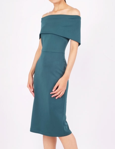 Evita Off-Shoulder Midi Dress (Green)