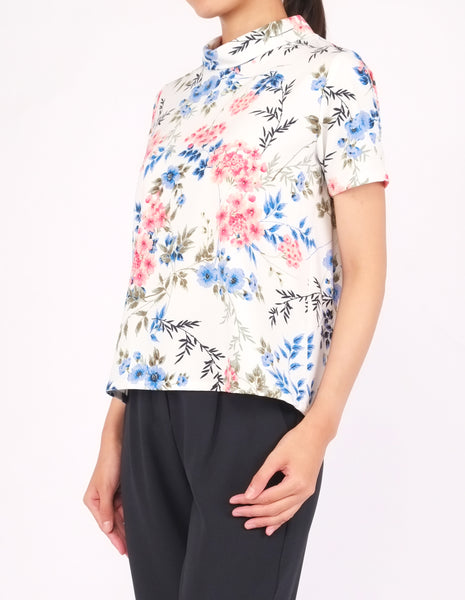 Becky Mock Neck Top (White Floral)