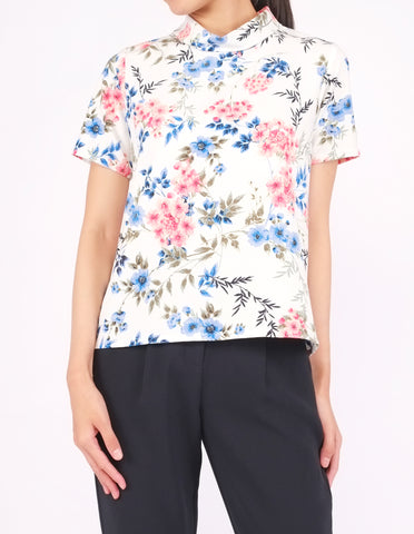 Becky Mock Neck Top (White Floral)