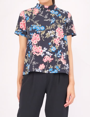 Becky Mock Neck Top (Blue Floral)