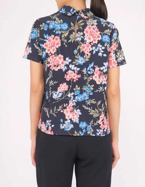 Becky Mock Neck Top (Blue Floral)