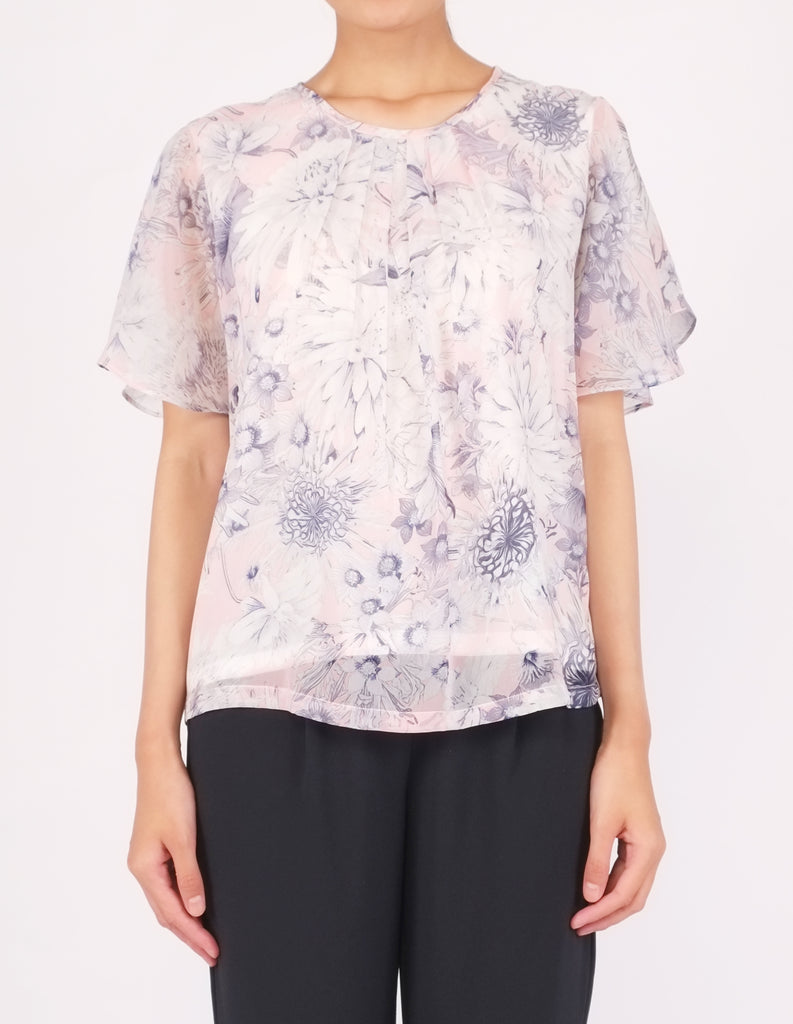 Bess Butterfly Sleeves Top (Pink Floral)