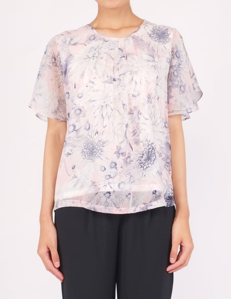 Bess Butterfly Sleeves Top (Pink Floral)