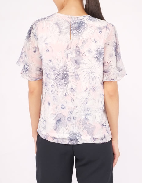 Bess Butterfly Sleeves Top (Pink Floral)