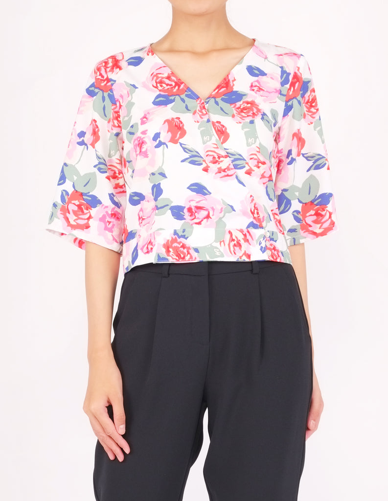 Bo Wrap Front Top (White Floral)