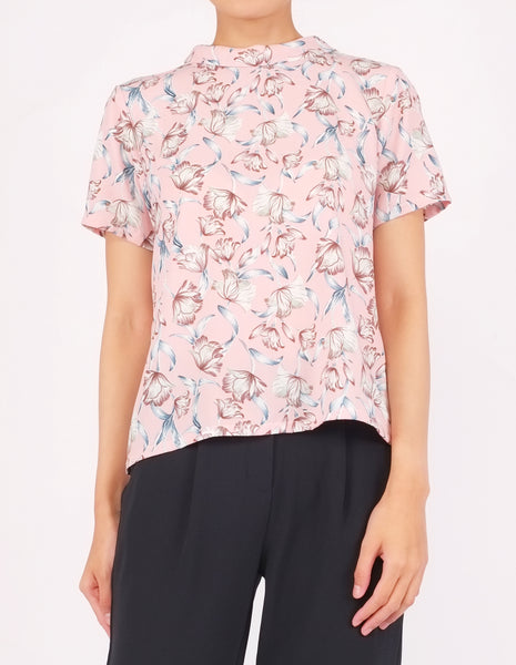 Becca Mock Neck Top (Pink Floral)