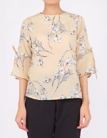 Bettina Flare Sleeves Top (Beige Floral)