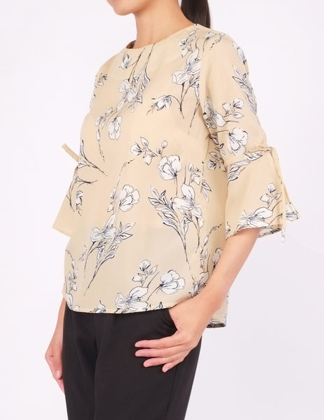 Bettina Flare Sleeves Top (Beige Floral)