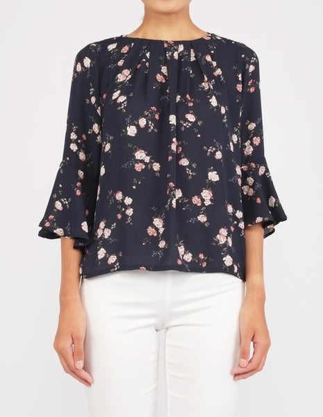 Amica Flounce Sleeves Top (Navy Floral)