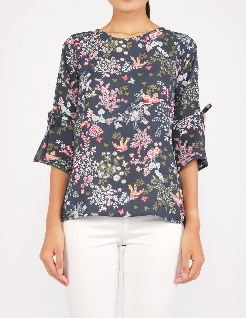 Bettina Flare Sleeves Top (Green Floral)