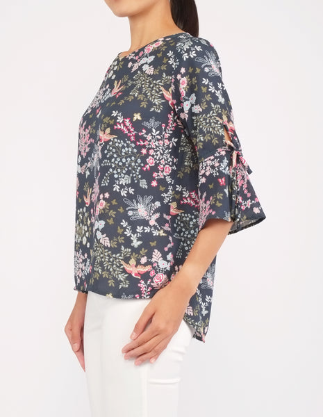Bettina Flare Sleeves Top (Green Floral)