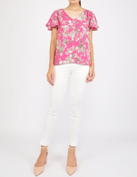 Amberly Wide Sleeves Top (Pink Floral)