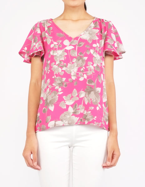 Amberly Wide Sleeves Top (Pink Floral)