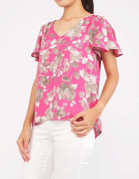 Amberly Wide Sleeves Top (Pink Floral)