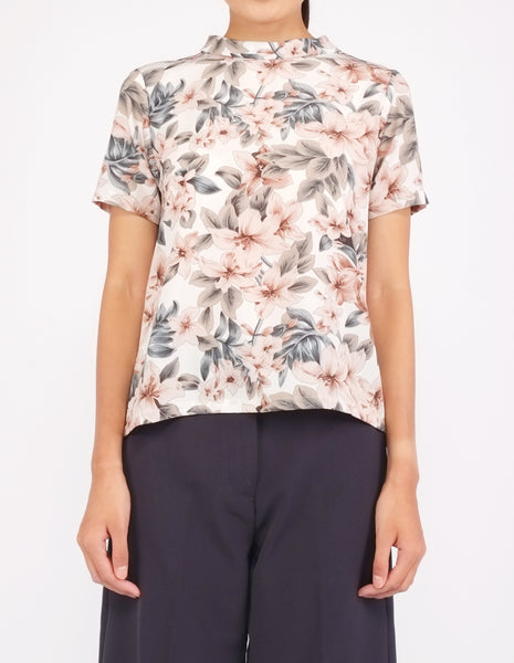 Becca Mock Neck Top (White Floral)